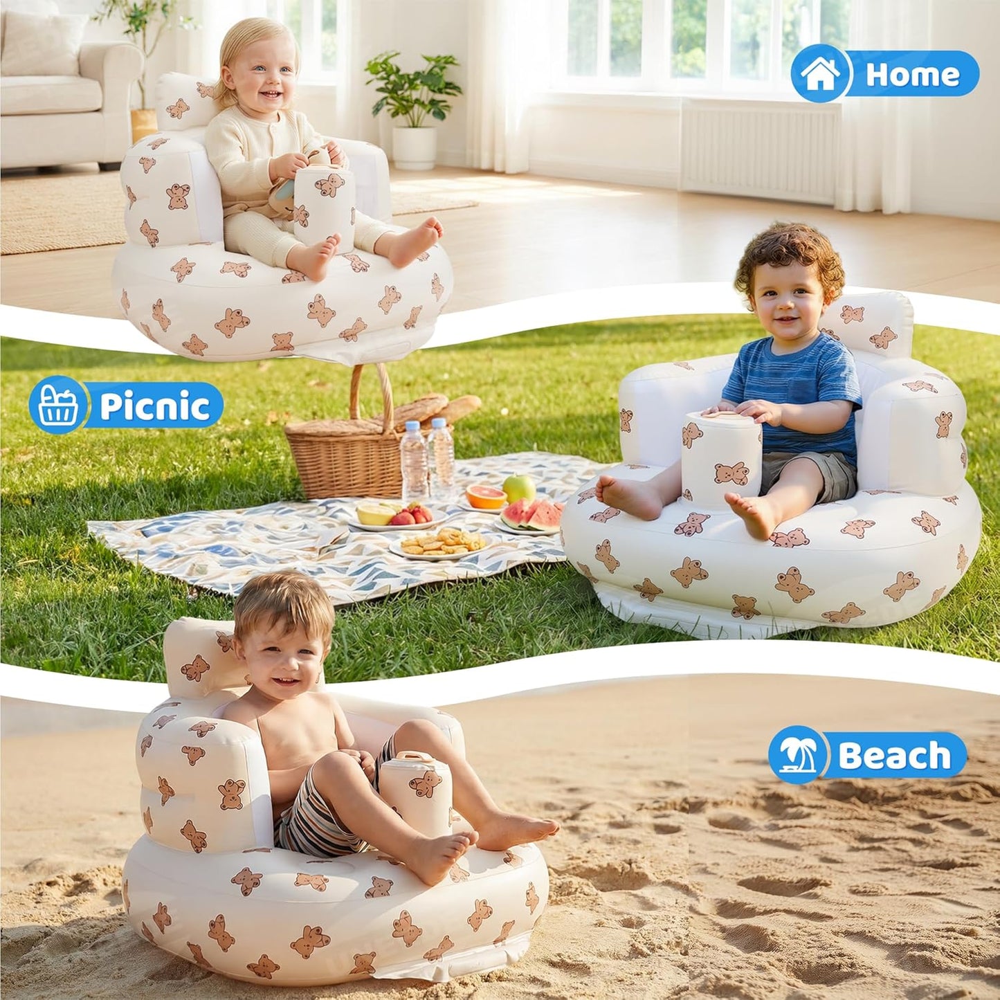 👶 Inflatable Baby Chair with Built-In Air Pump