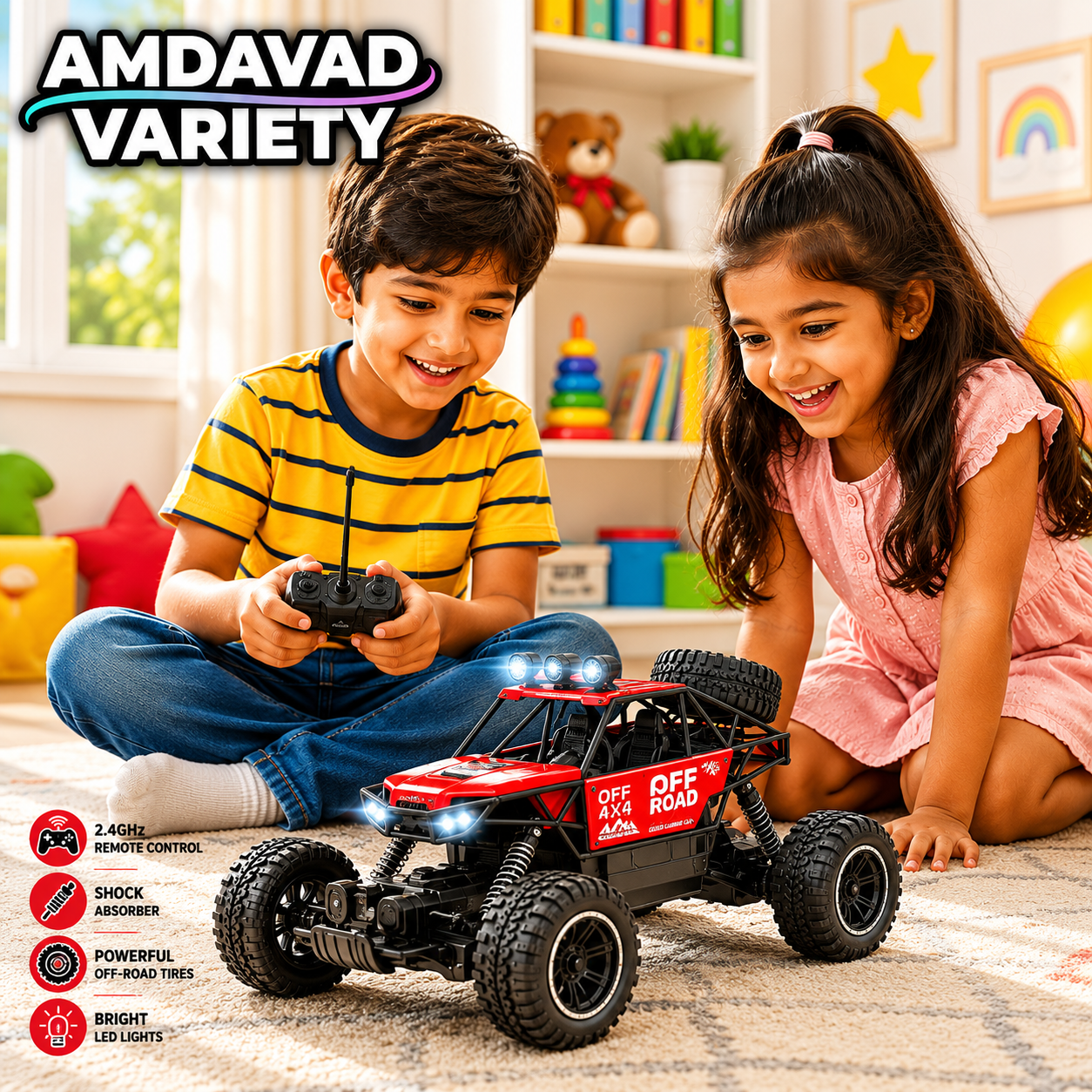 RC Off-Road Rock Crawler | 2.4GHz Remote Control | LED Headlights | 360° Drift | All-Terrain