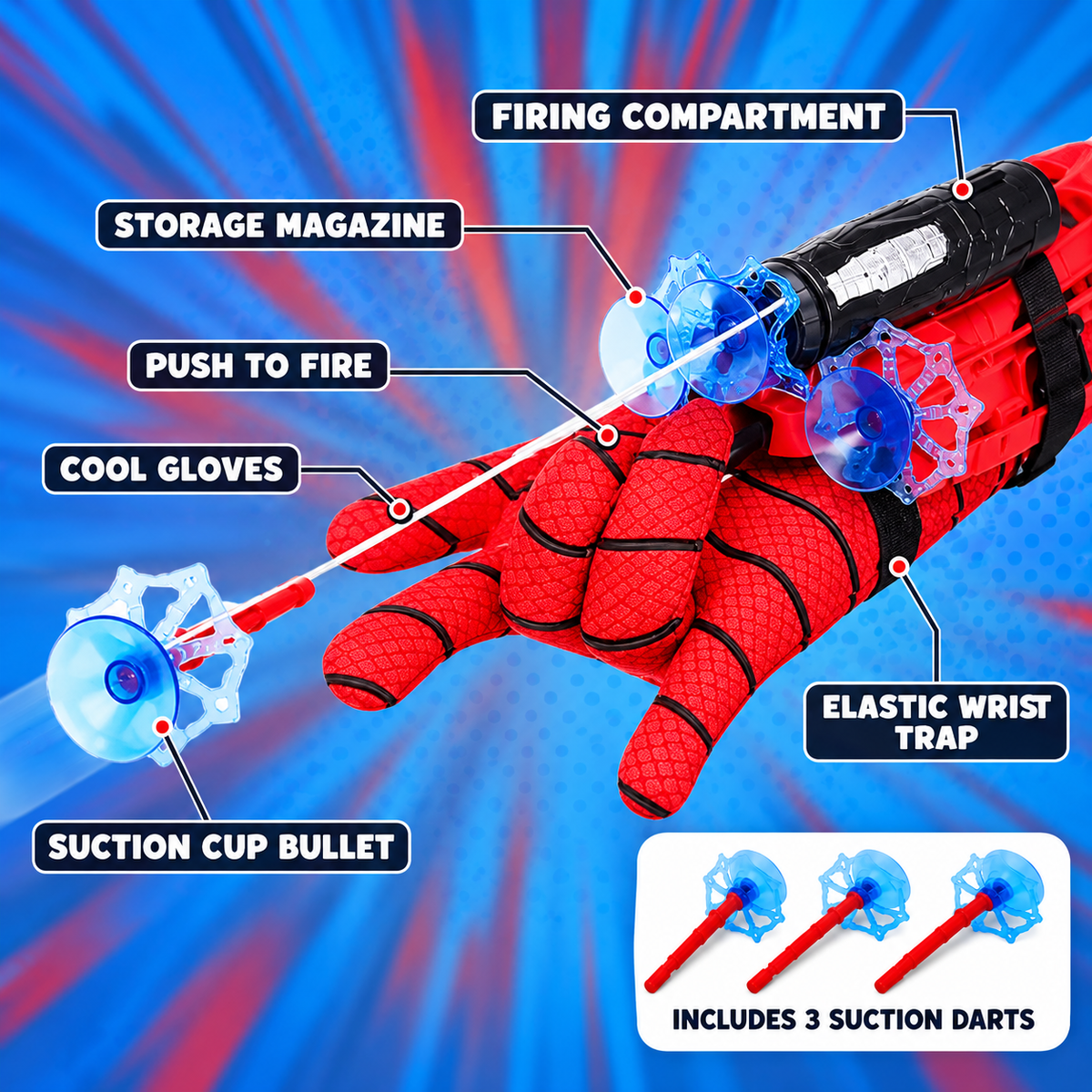 Kids Web Shooter Wrist Launcher Toy | Hero Role Play Glove Set with Soft Darts