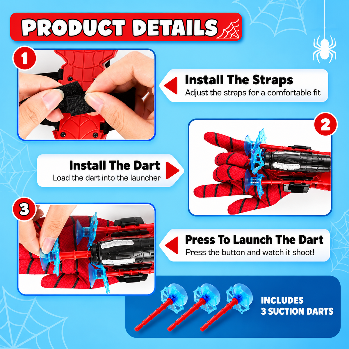 Kids Web Shooter Wrist Launcher Toy | Hero Role Play Glove Set with Soft Darts