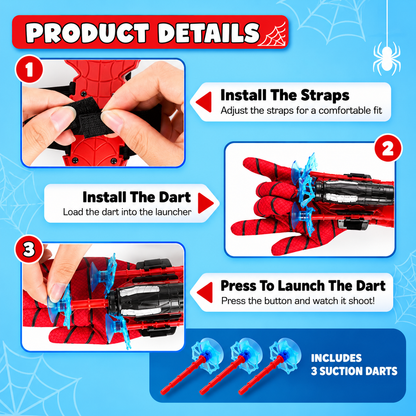 Kids Web Shooter Wrist Launcher Toy | Hero Role Play Glove Set with Soft Darts