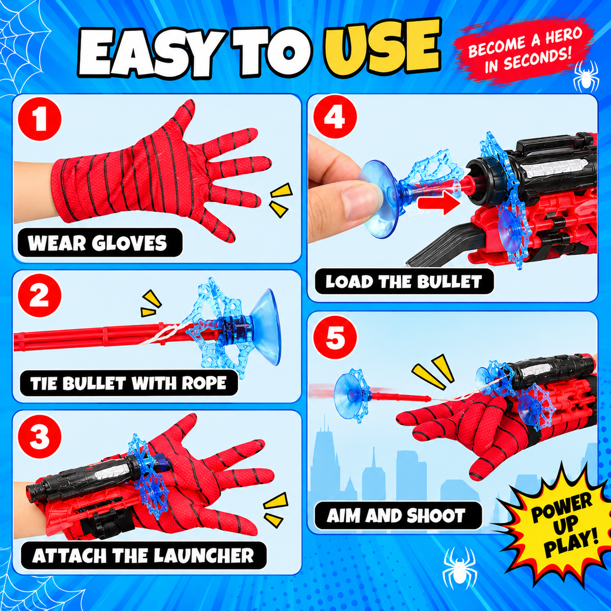 Kids Web Shooter Wrist Launcher Toy | Hero Role Play Glove Set with Soft Darts