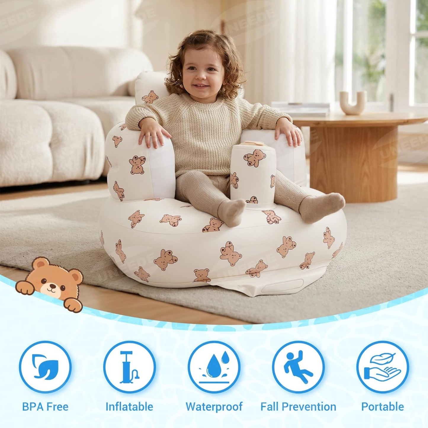 👶 Inflatable Baby Chair with Built-In Air Pump