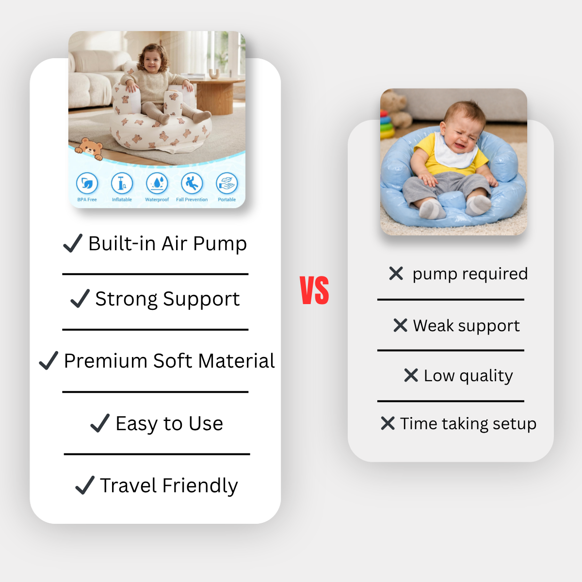 👶 Inflatable Baby Chair with Built-In Air Pump