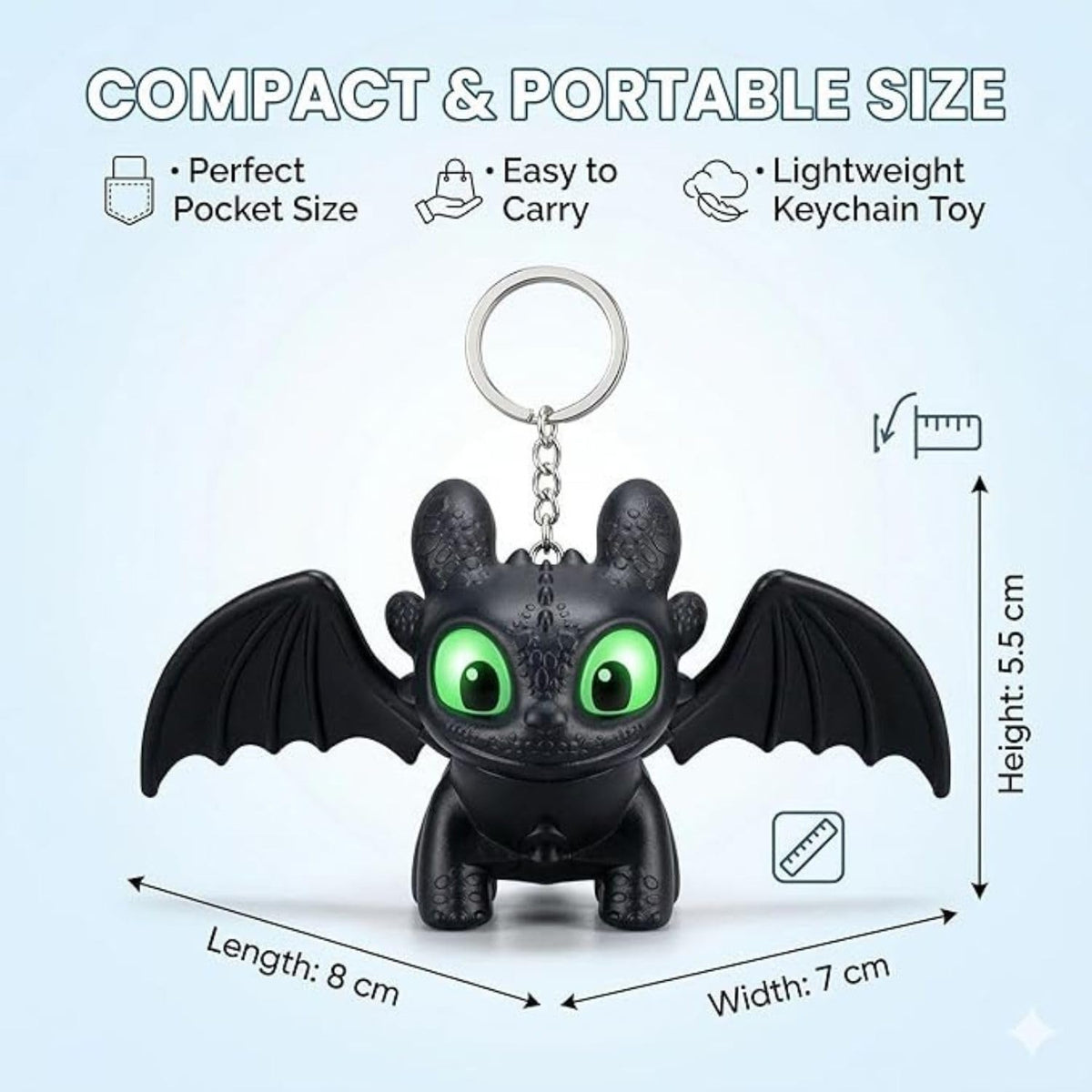 Dragon keychain glowing LED eyes