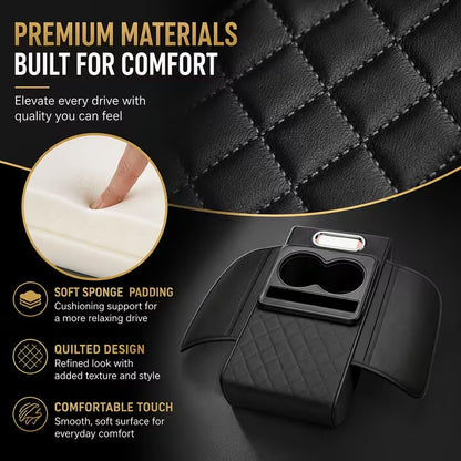 Car Armrest Pad | 5-in-1 Center Console Cover | PU Leather | Cup Holder | Phone Holder | Storage Bag