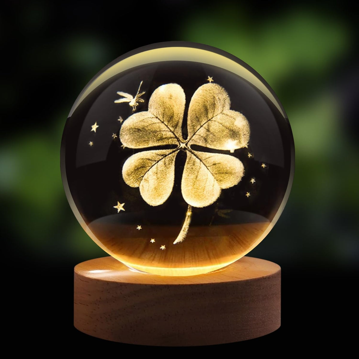 3D Crystal Ball Night Lamp with Wooden LED Base — Mystery Design | Galaxy, Saturn, Moon &amp; More