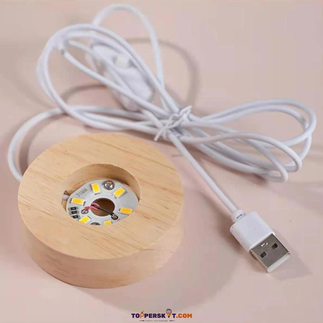3D Crystal Ball Night Lamp with Wooden LED Base — Mystery Design | Galaxy, Saturn, Moon &amp; More